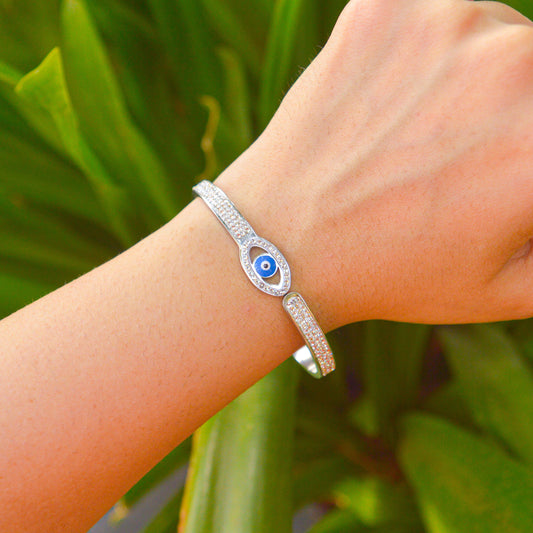 Catchy Evil Eye Studded Kadha Bracelet Bangle ( Silver )