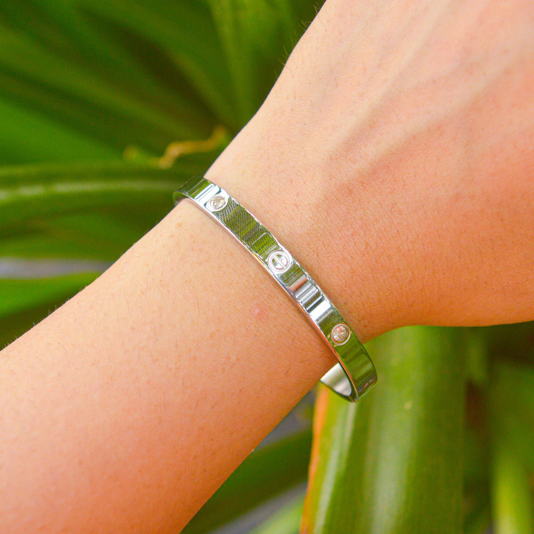 Dash Studded Kadha Bracelet Bangle ( Silver )