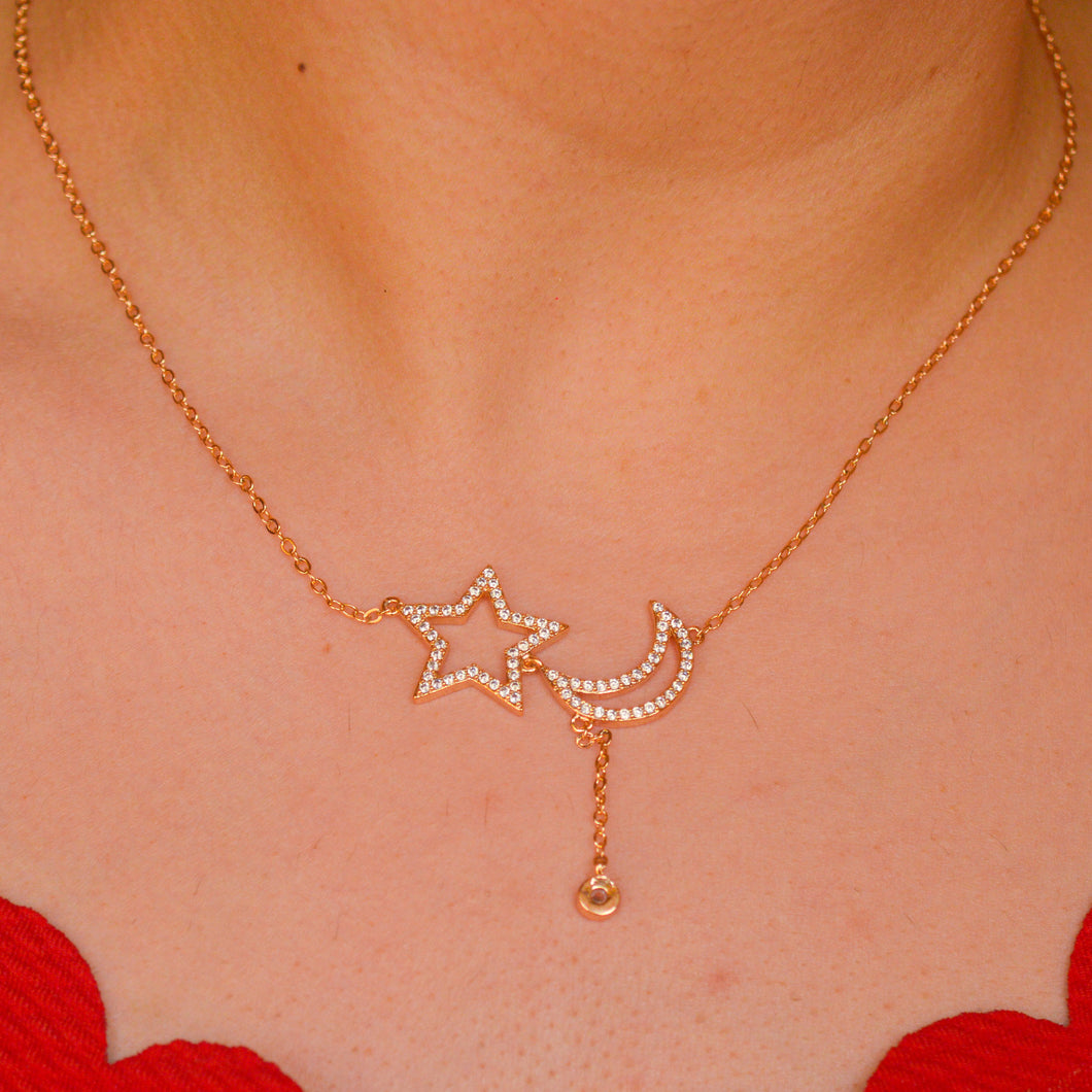 Moon Stars Necklace- Rose Gold