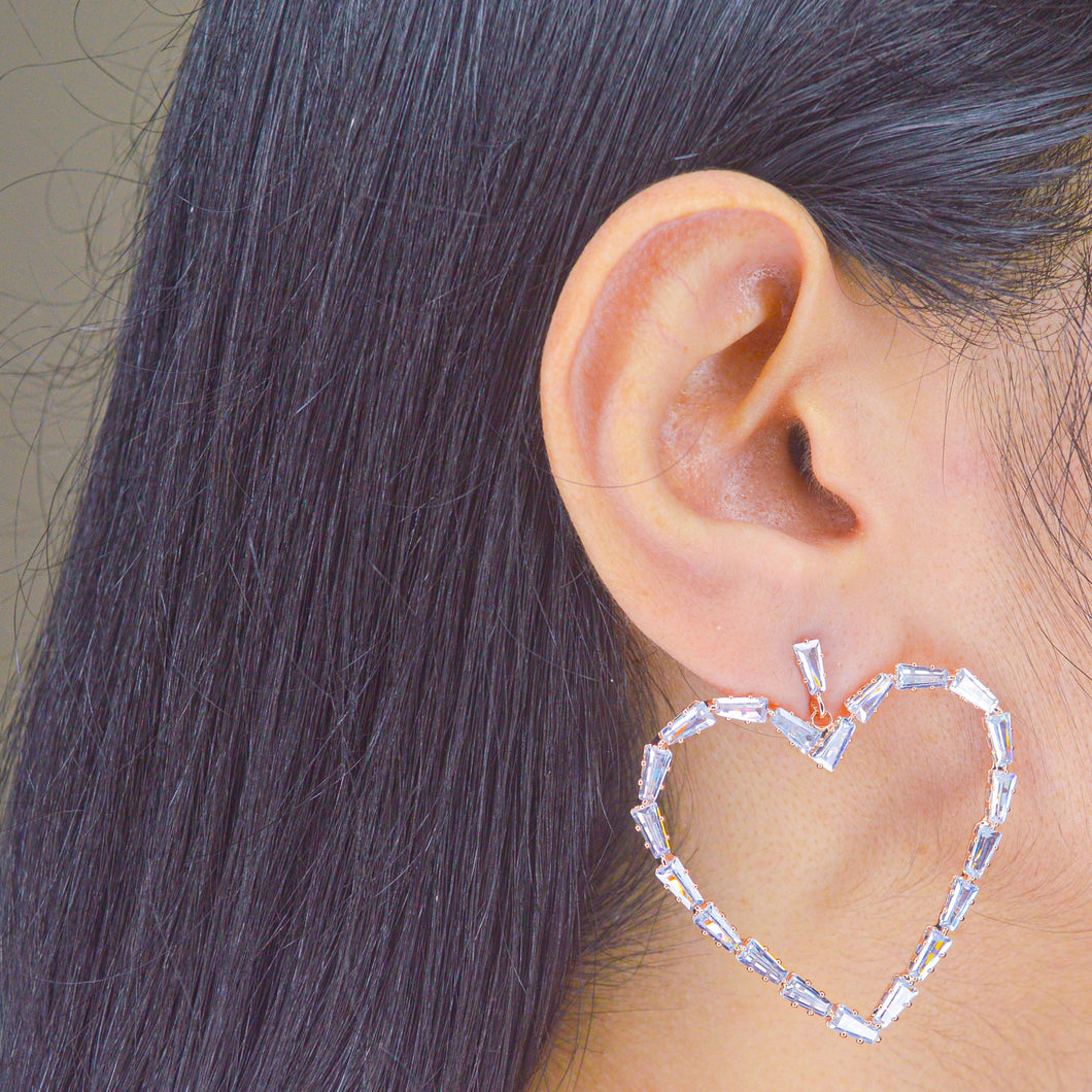 Diamond studded heart shaped Earrings - Rose Gold