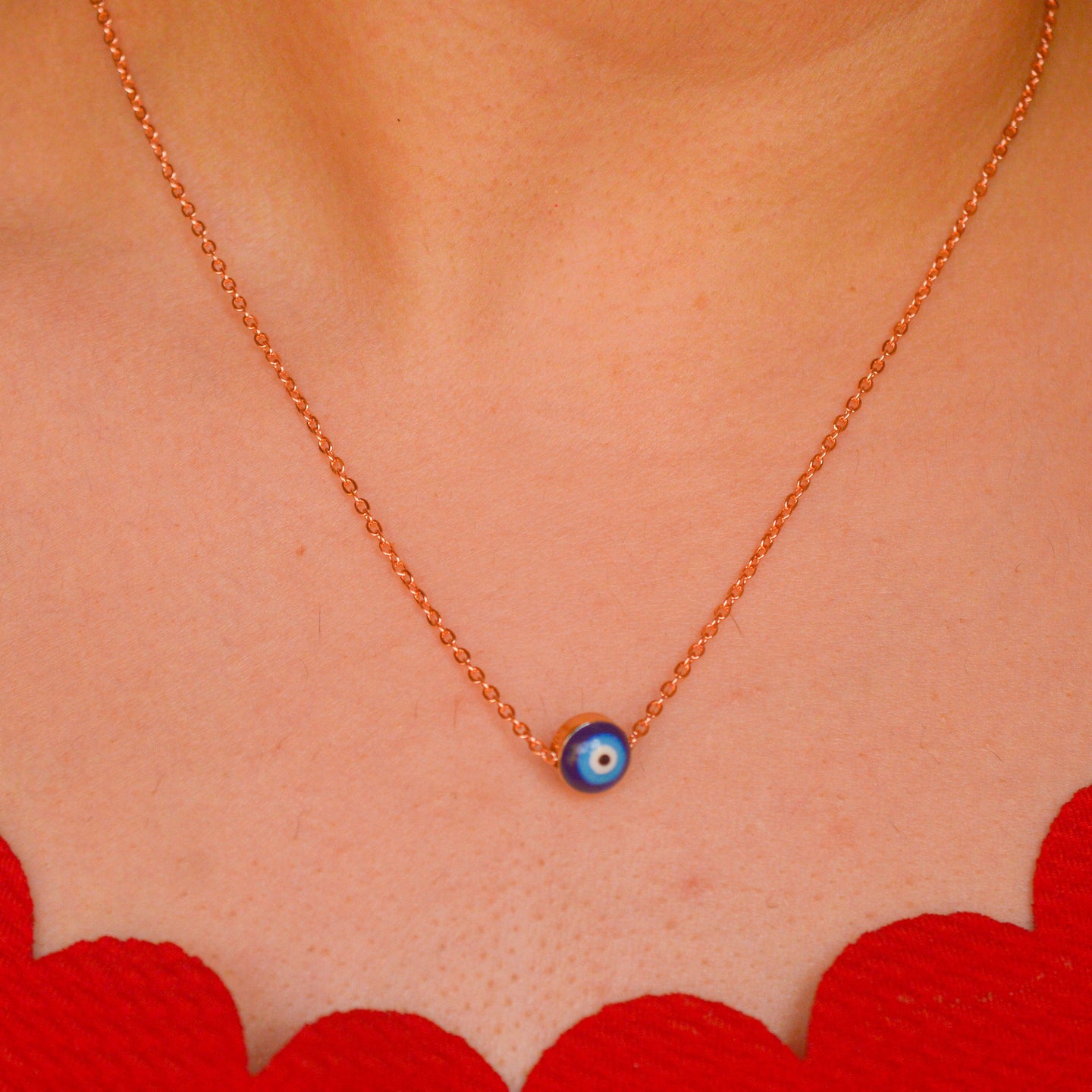 Small Blue Nazar Battu Evil Necklace - Rose Gold/ Gold / Silver ( Random Colour )