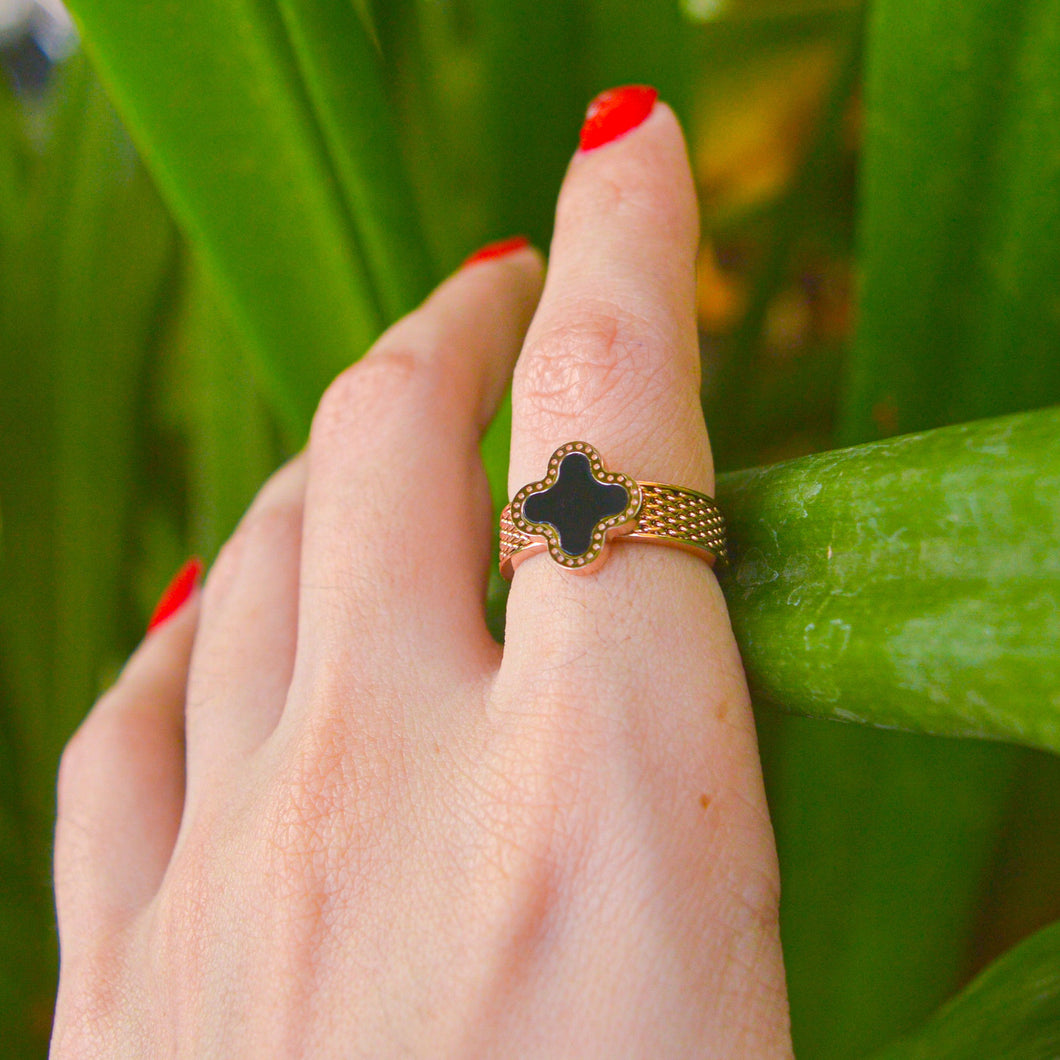 Clover Black Mesh Ring ( Rose Gold )