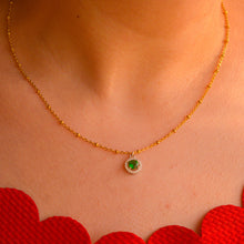 Load image into Gallery viewer, Silver Green Emerald in Gold Beaded Chain Necklace
