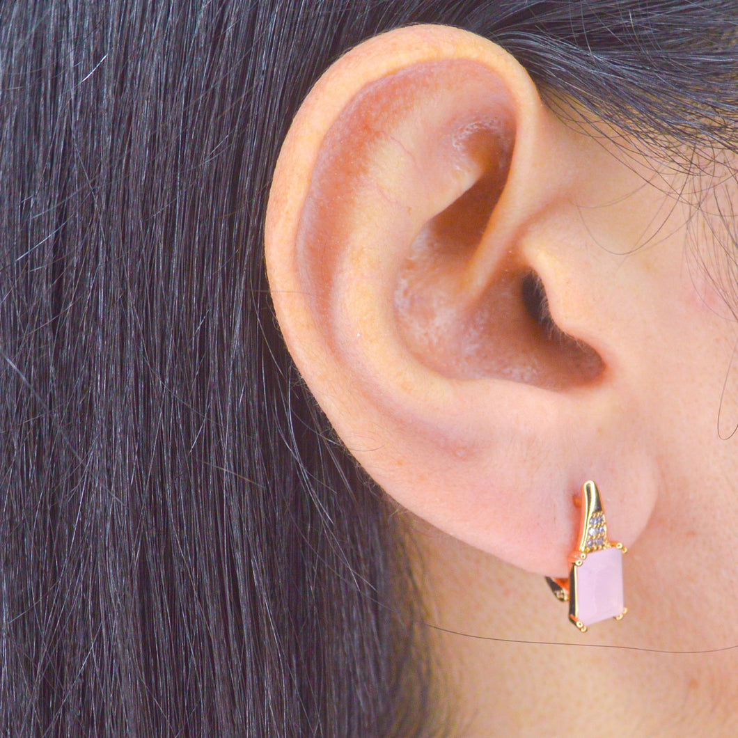 Peach stone crystal Earrings - Gold