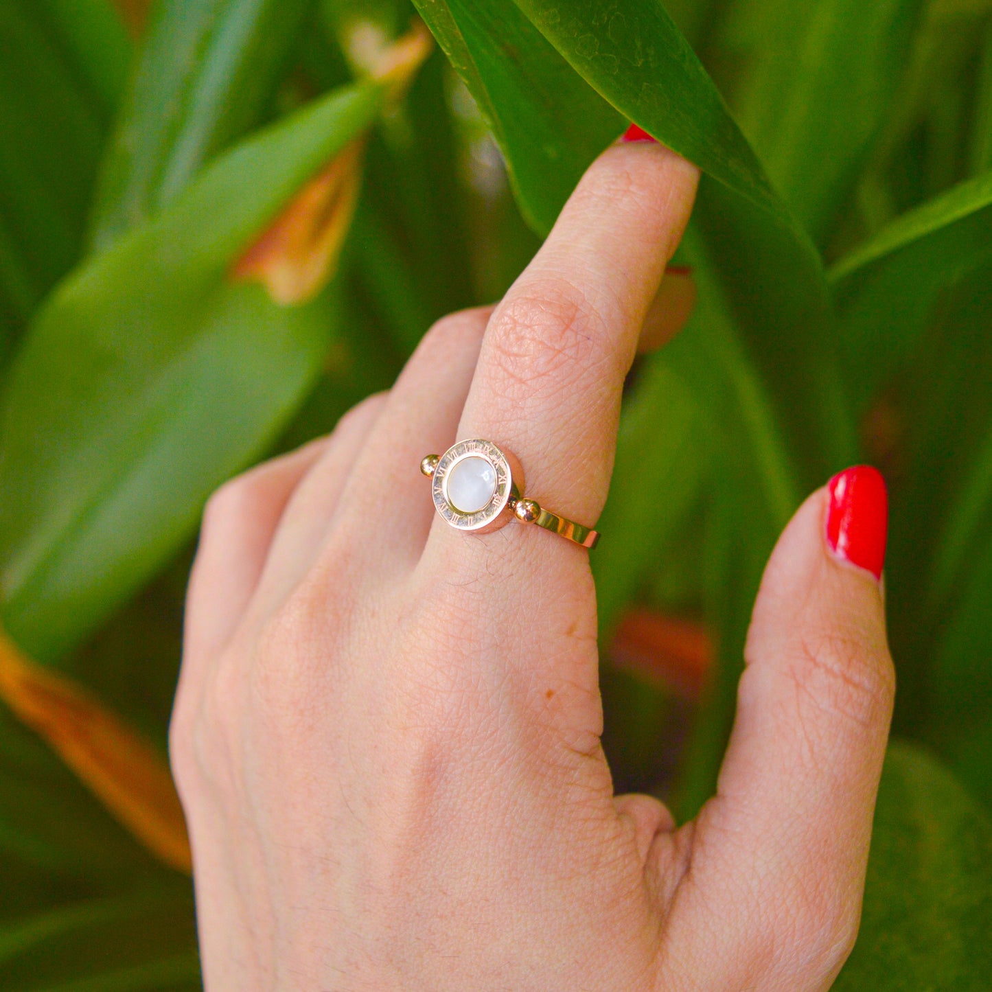 Roman Reversible White and Black Ring ( Rose Gold )