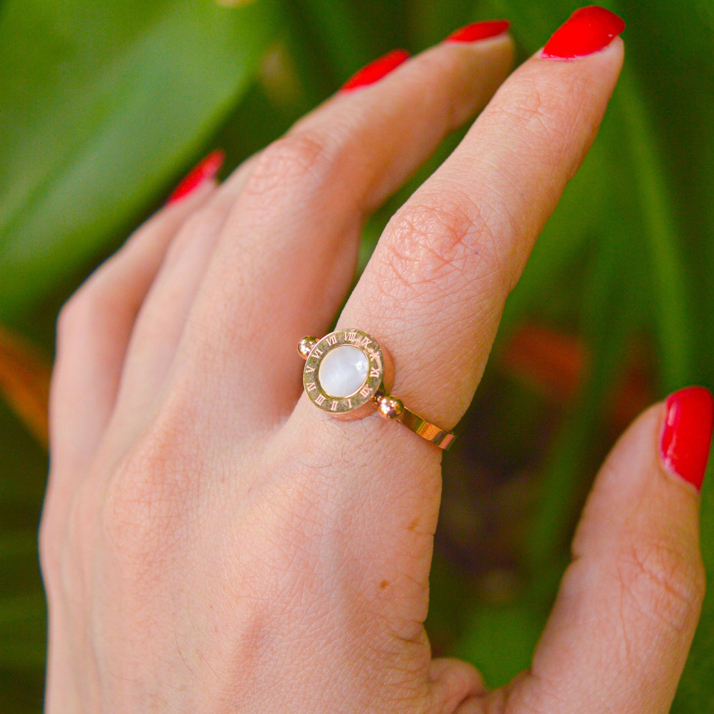 Roman Reversible White and Black Ring ( Rose Gold )
