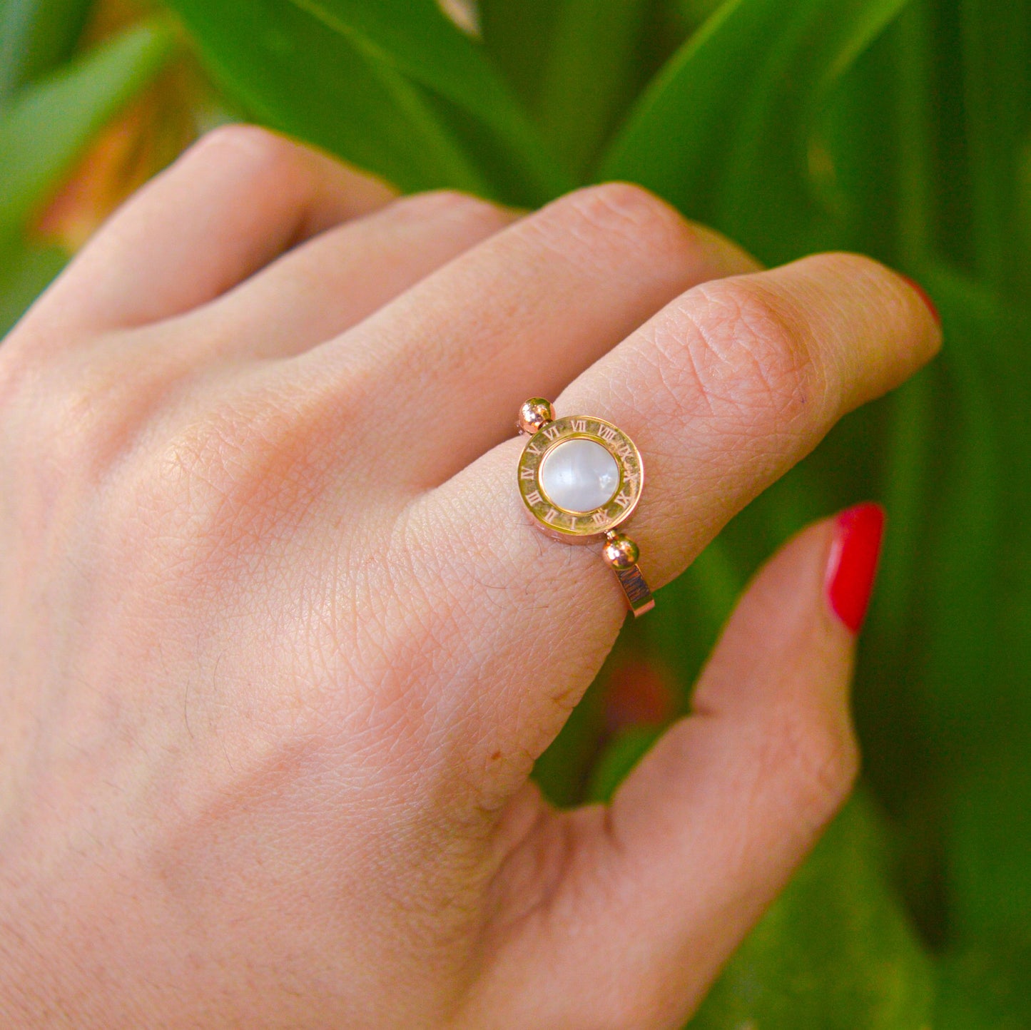 Roman Reversible White and Black Ring ( Rose Gold )