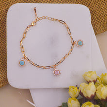 Load image into Gallery viewer, Pink , Blue Milkstone Tri Charm Bracelet ( Gold )
