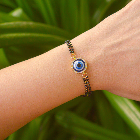 Nazar Battu Evil Eye Double Mangalsutra  Bracelet ( Gold )