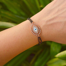 Load image into Gallery viewer, Spikes Mother of Pearl Evil Eye Double Mangalsutra  Bracelet ( Rose Gold )
