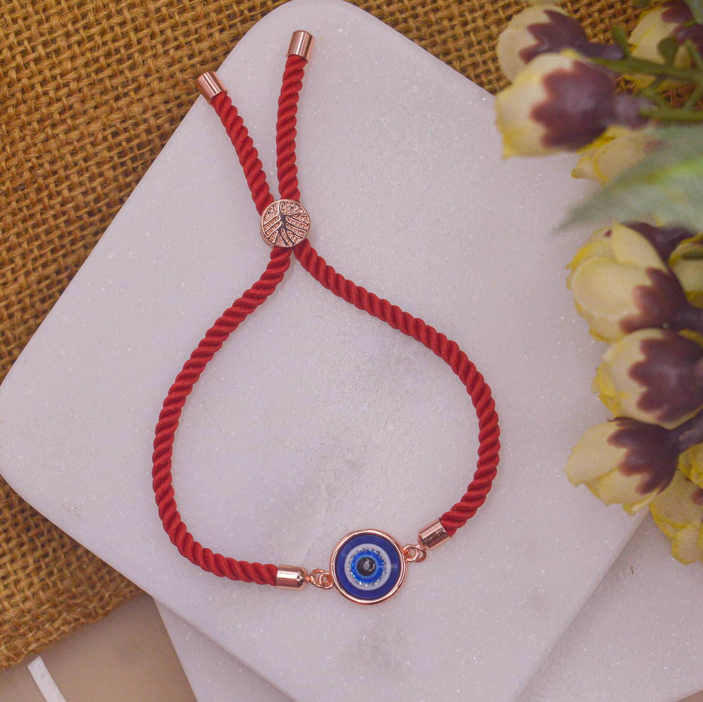 Simple Nazar Battu Blue Pearl Evil Eye Bracelet with Band - Rose Gold