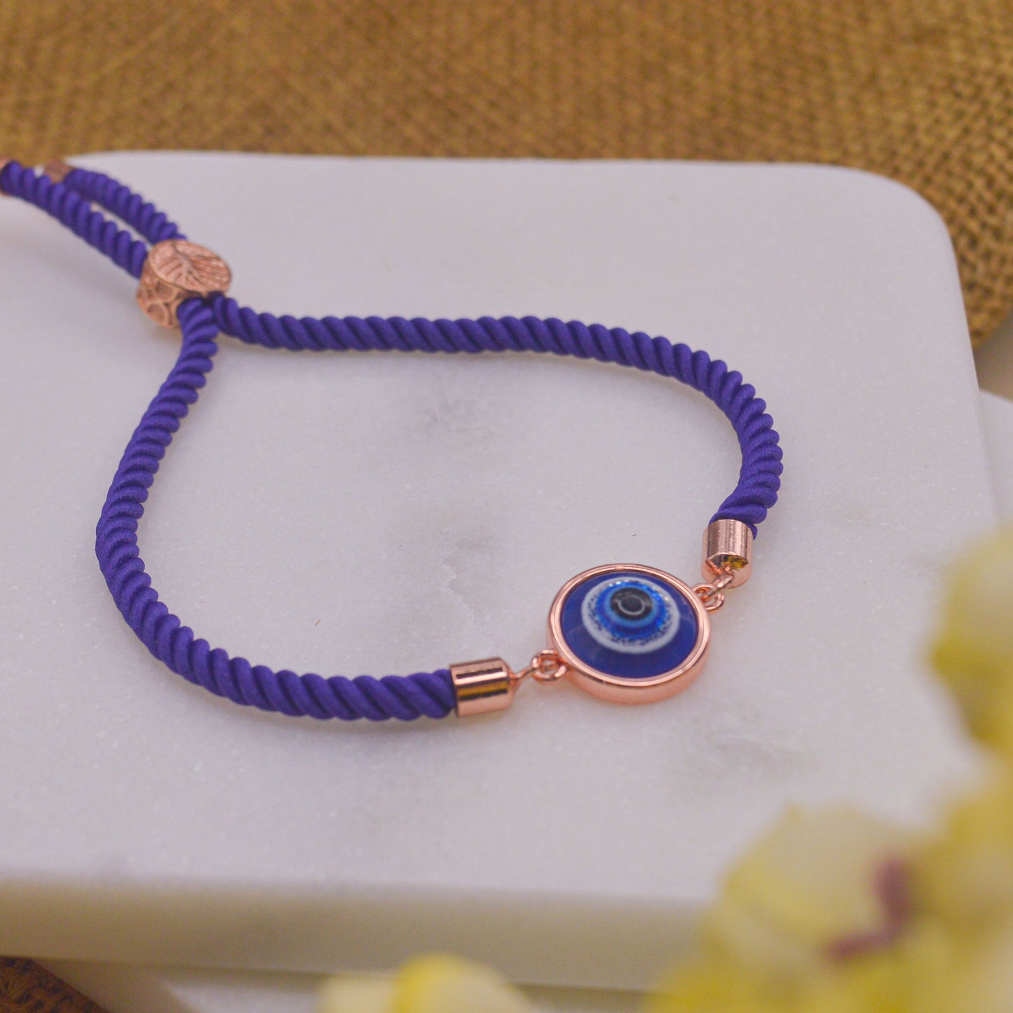 Simple Nazar Battu Blue Pearl Evil Eye Bracelet with Band - Rose Gold