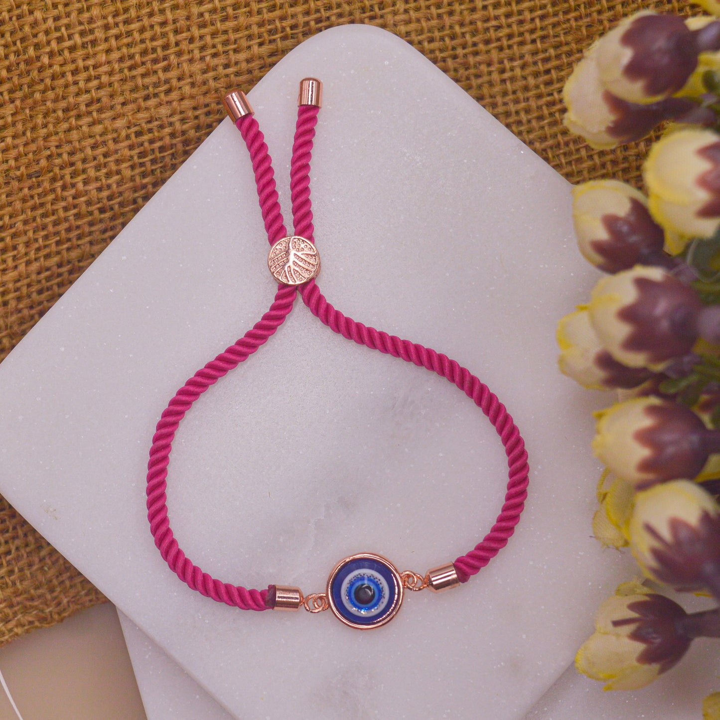 Simple Nazar Battu Blue Pearl Evil Eye Bracelet with Band - Rose Gold