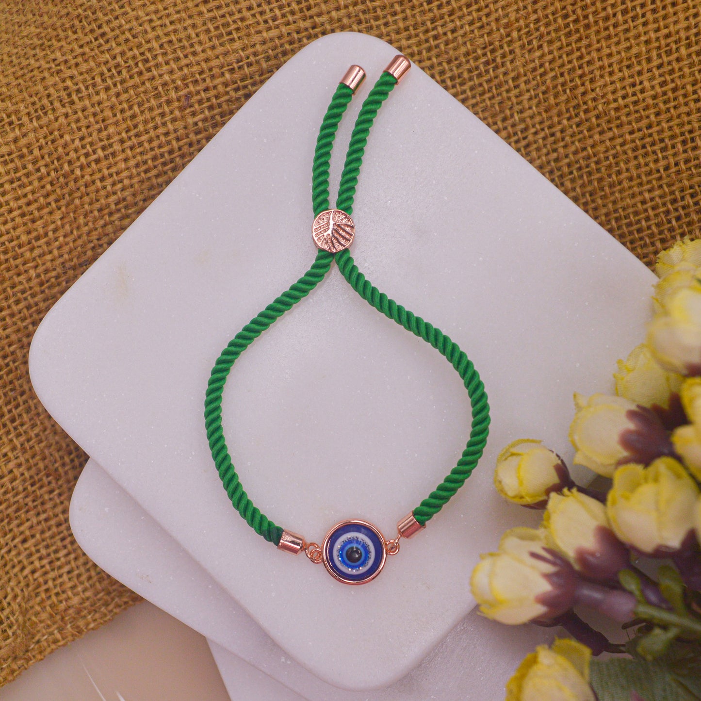 Simple Nazar Battu Blue Pearl Evil Eye Bracelet with Band - Rose Gold