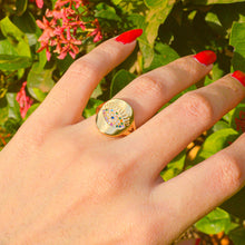 Load image into Gallery viewer, Golden Colourful Studs Evil Eye Ring (  Gold )
