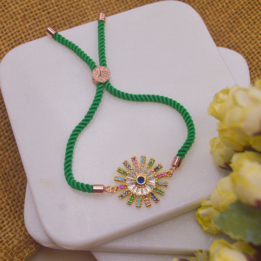 Green Sun Evil Eye Bracelet - Gold