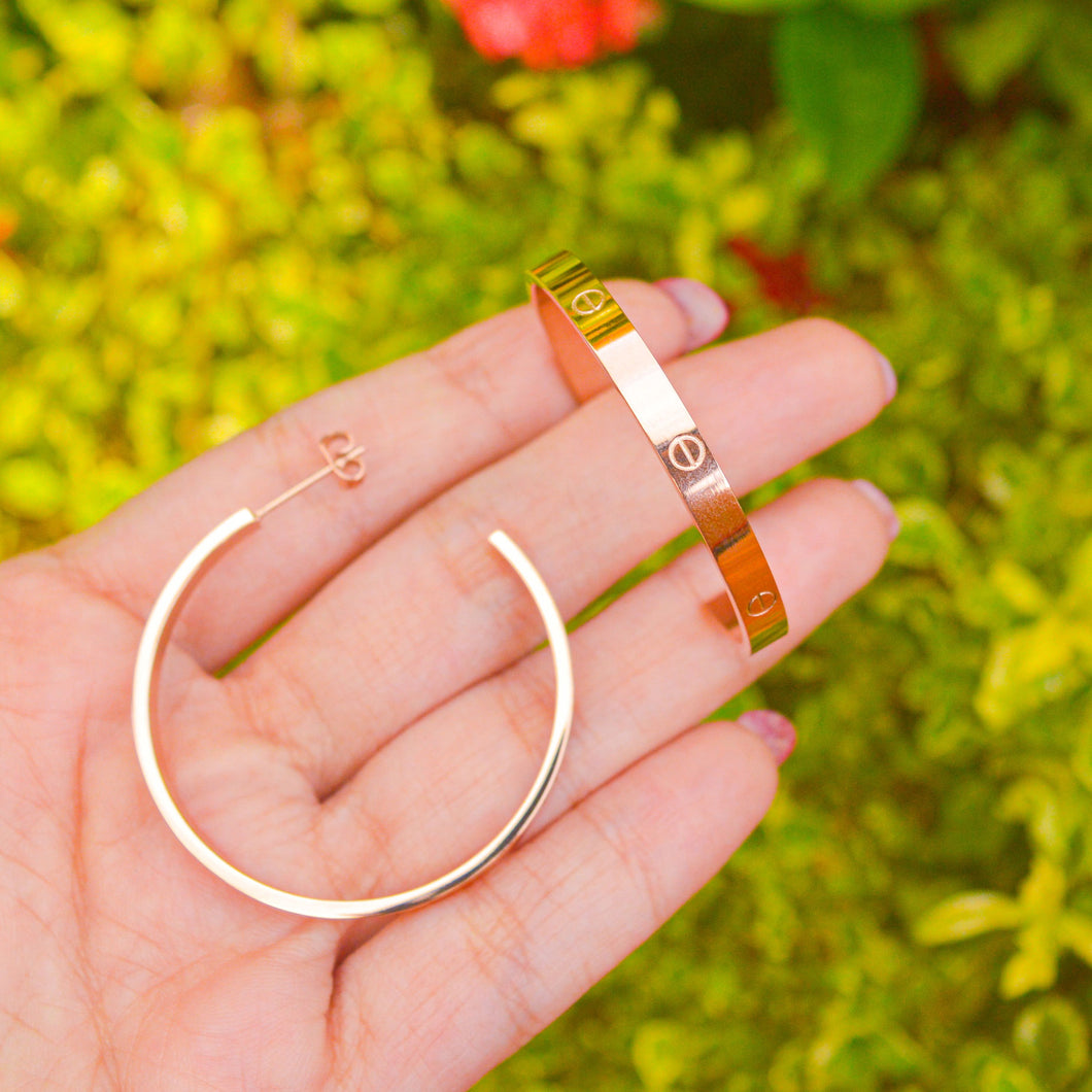 Stylish Plain Dash Hoops Earrings ( Gold / Rose Gold )