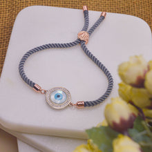 Load image into Gallery viewer, White Pearl Evil Eye Bracelet Grey Band - Silver
