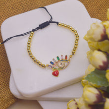 Load image into Gallery viewer, Gold Beaded Red Heart Evil Eye Bracelet - Gold
