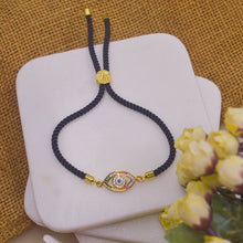 Load image into Gallery viewer, Unisex Colourful White Evil Eye Bracelet in Black Band - gold
