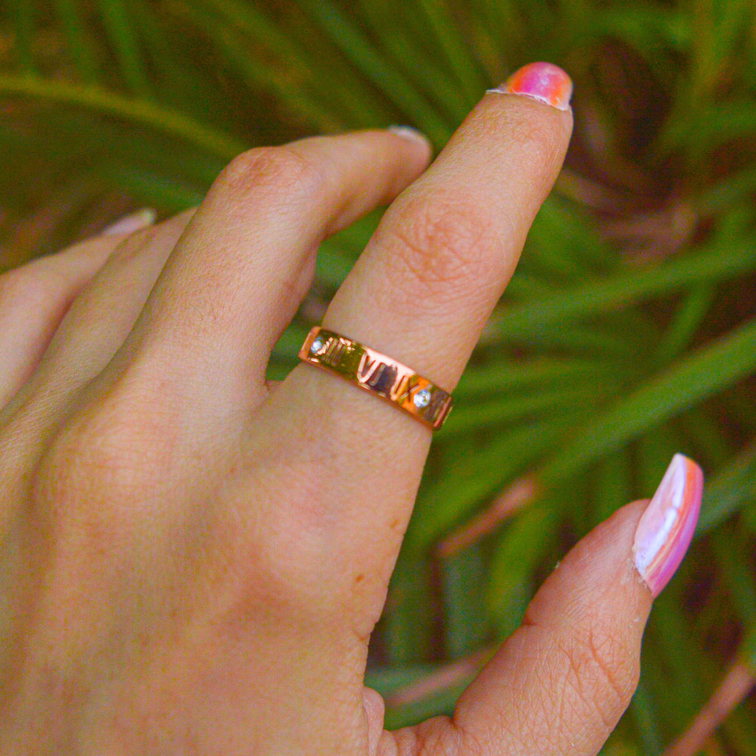 Roman Style Studded Band Ring ( Rose Gold )