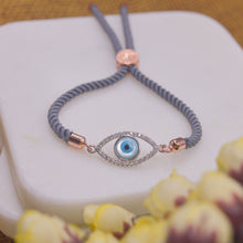 Load image into Gallery viewer, White Pearl Evil Eye Bracelet in Grey Band - Silver
