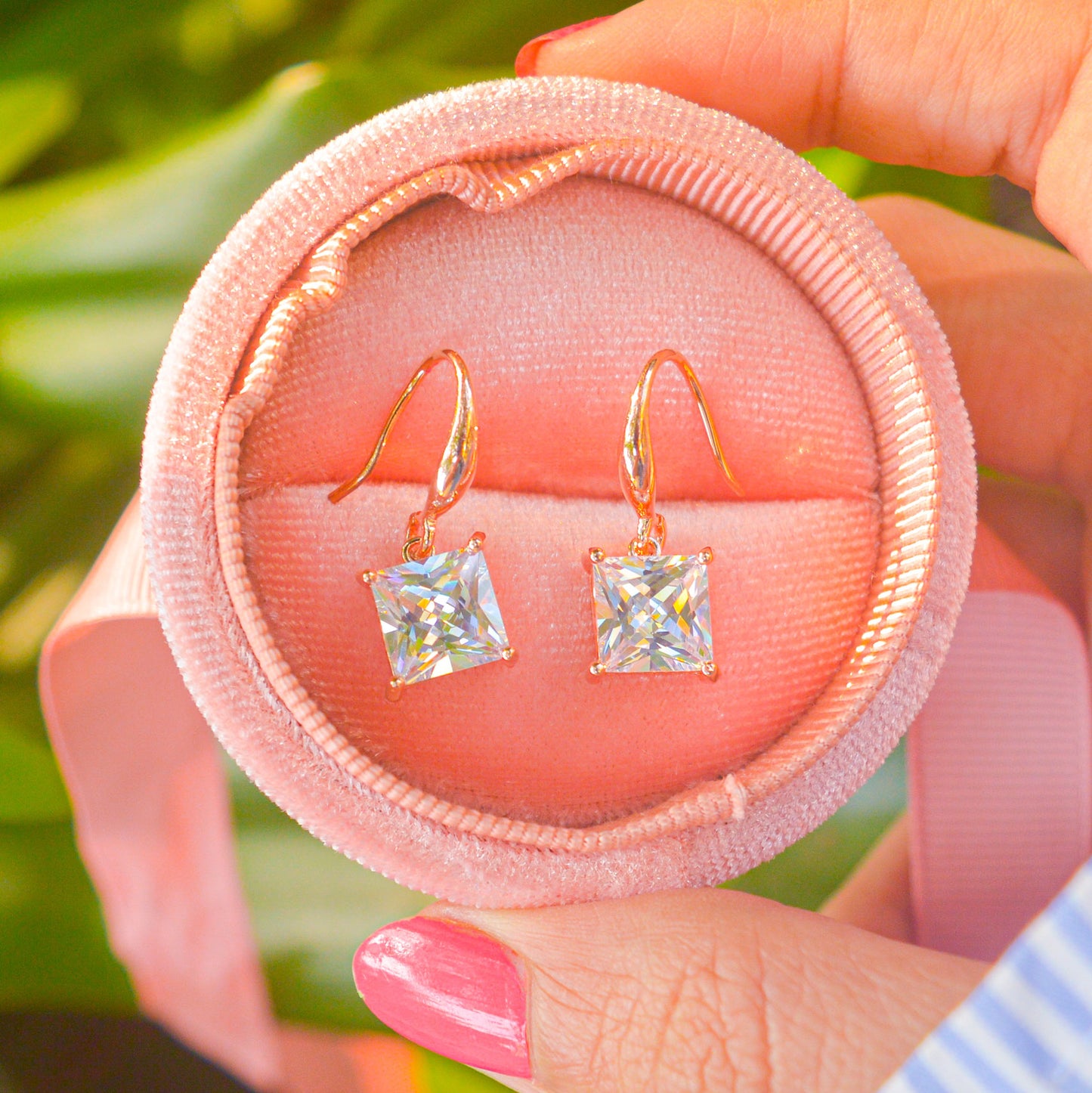 Rose Gold Square Diamond Danglings Earrings - Rose Gold