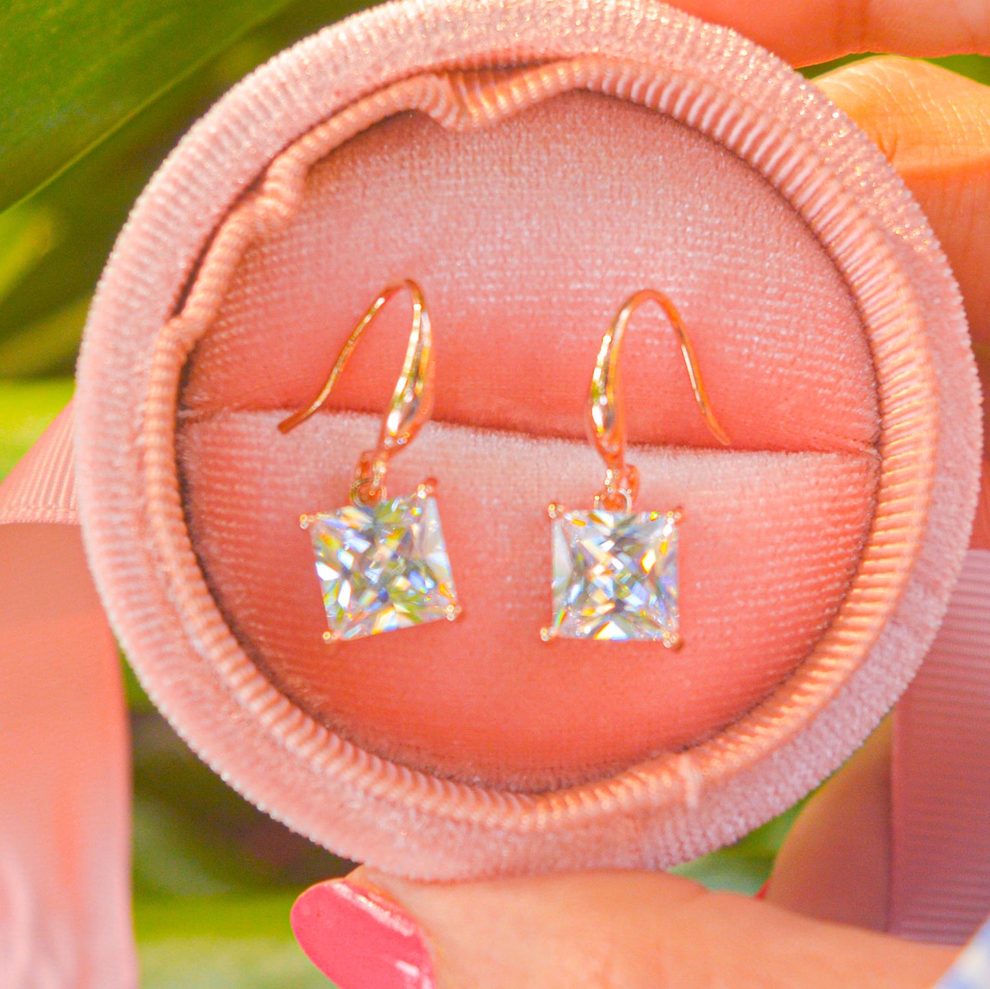 Rose Gold Square Diamond Danglings Earrings - Rose Gold