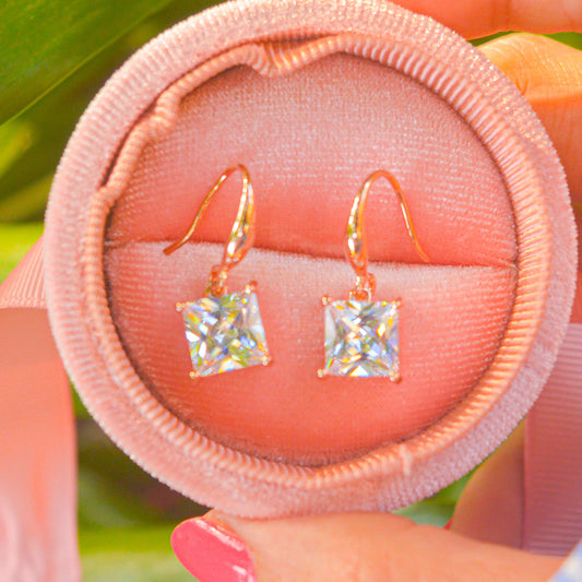 Rose Gold Square Diamond Danglings Earrings - Rose Gold