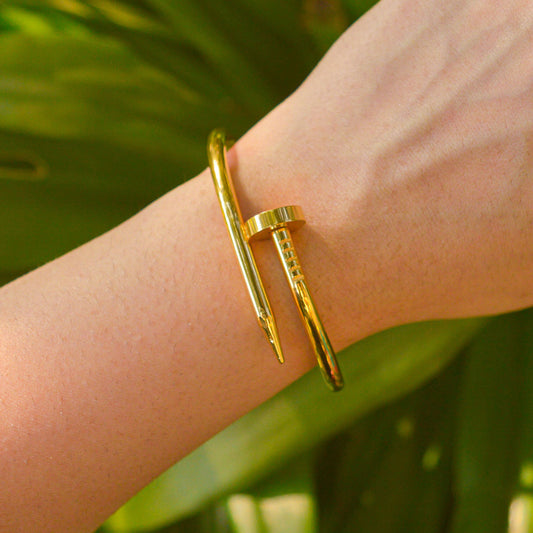 Nail Style Kadha Bangle Bracelet - Gold