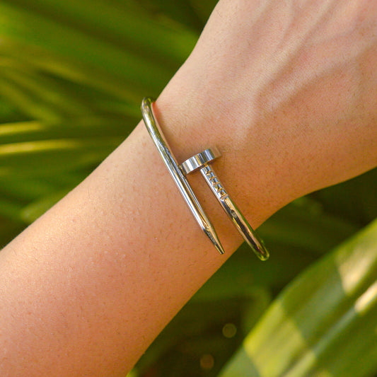 Nail Style Kadha Bangle Bracelet ( Silver )