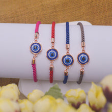 Load image into Gallery viewer, Simple Nazar Battu Blue Pearl Evil Eye Bracelet with Band - Rose Gold
