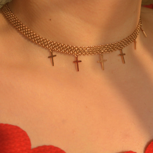 Jesus Cross Mesh Style Choker Necklace
