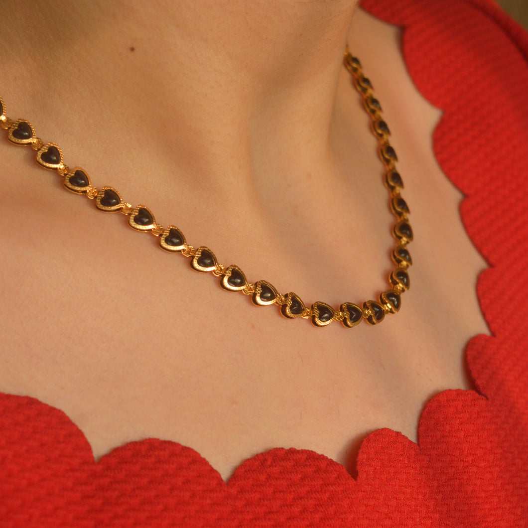Black Hearts 24K Plated Necklace