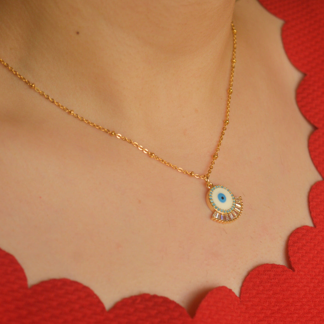 PERGEN 14K Gold-Plated White Evil Eye Necklace Summer Minimalist Gift | eBay