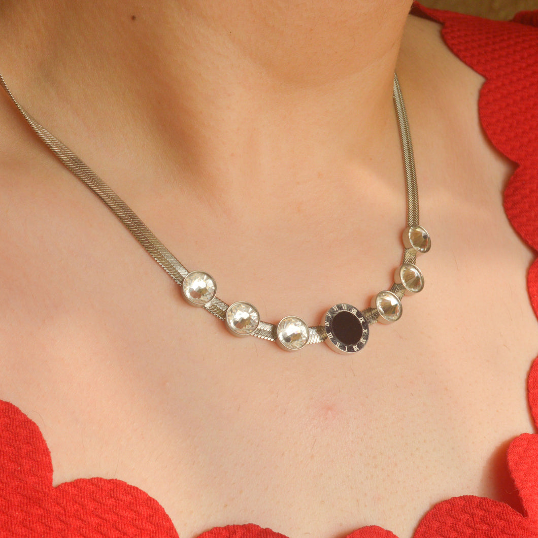 Silver Snake Chain Studded Necklace