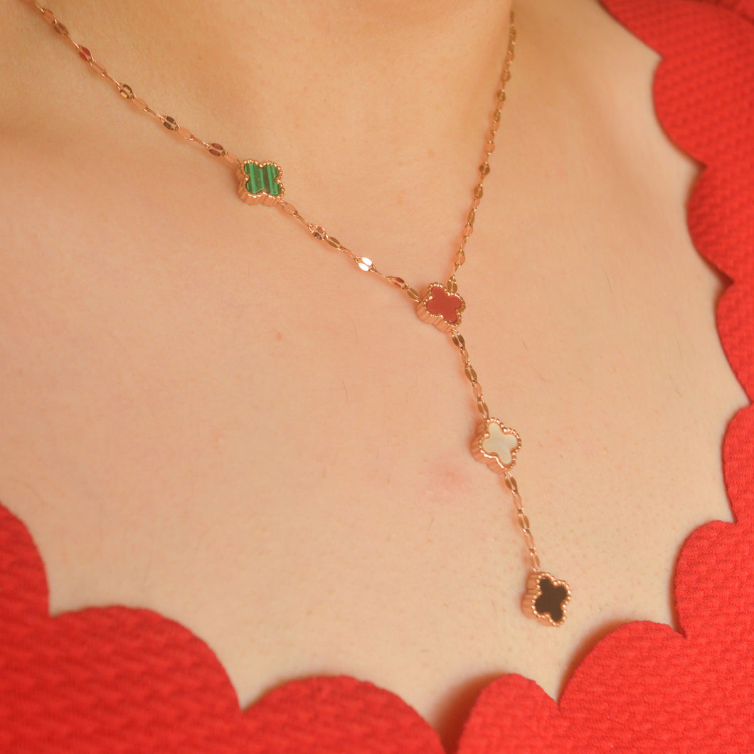 4 Clover Red Green Stylish Necklace - Rose Gold