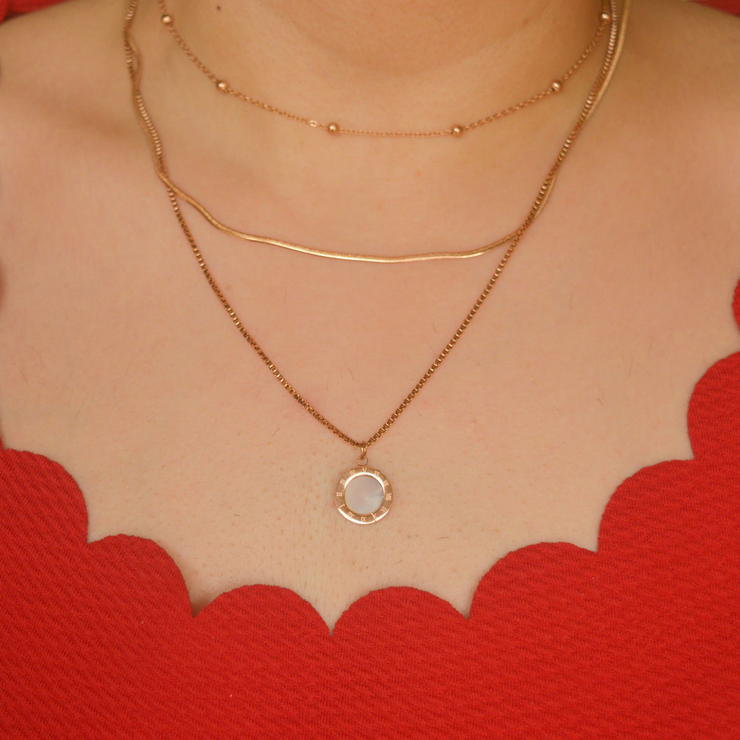 Mother of Pearl Roman layered Necklace - Rose Gold