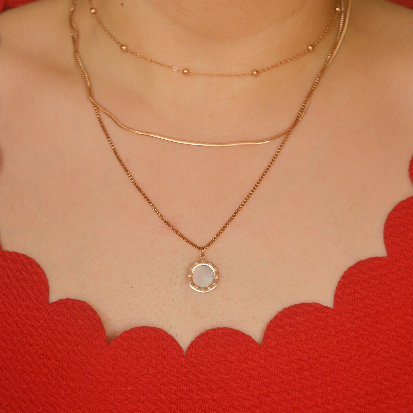 Mother of Pearl Roman layered Necklace - Rose Gold