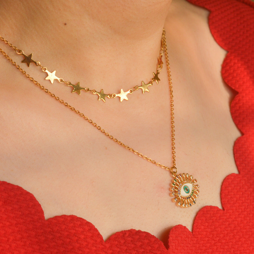 Stars Evil Eye Necklace - Gold