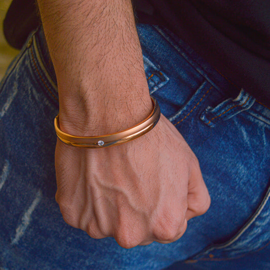 Men Rose Gold Dual Tone Studded Kadha Bangle Bracelet