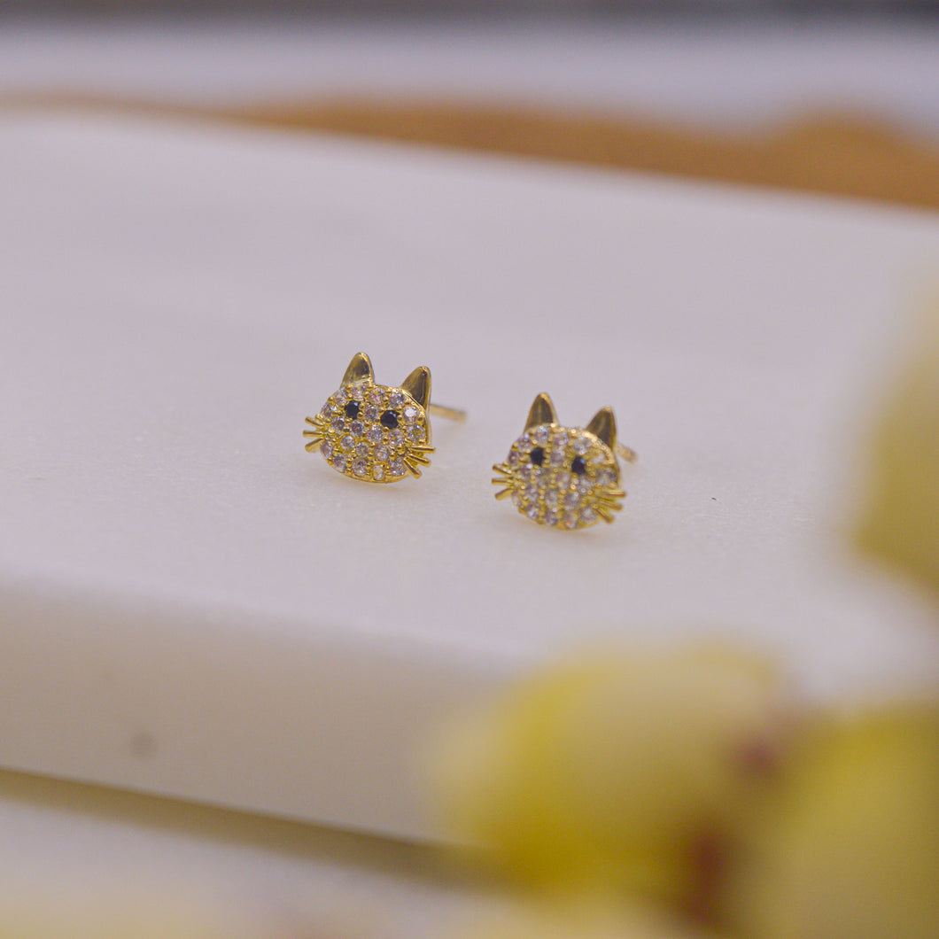 Tiny Kitten Cat Earrings Ear Studs Earrings - Gold
