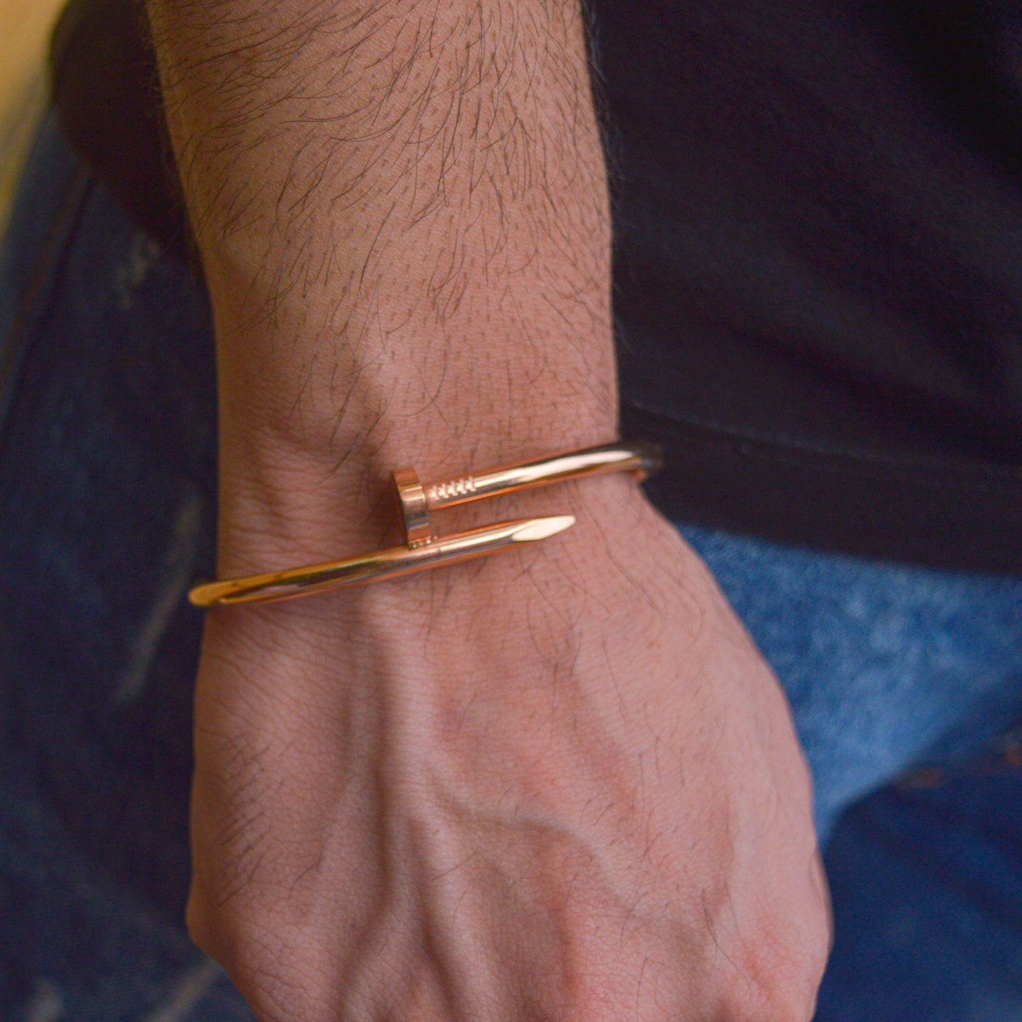 Men Rose Gold Nail Kadha Bangle Bracelet 2.8