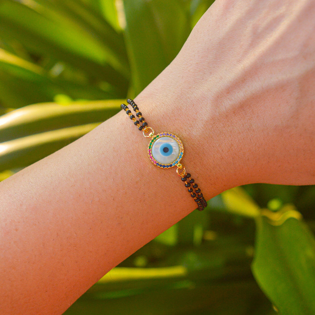 Colourful Evil Eye Mangalsutra Bracelet ( Gold )