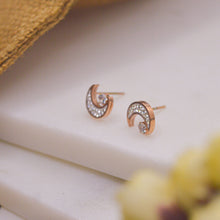 Load image into Gallery viewer, Crescent Moon Star Shiny White Earrings Ear Studs - Rose Gold
