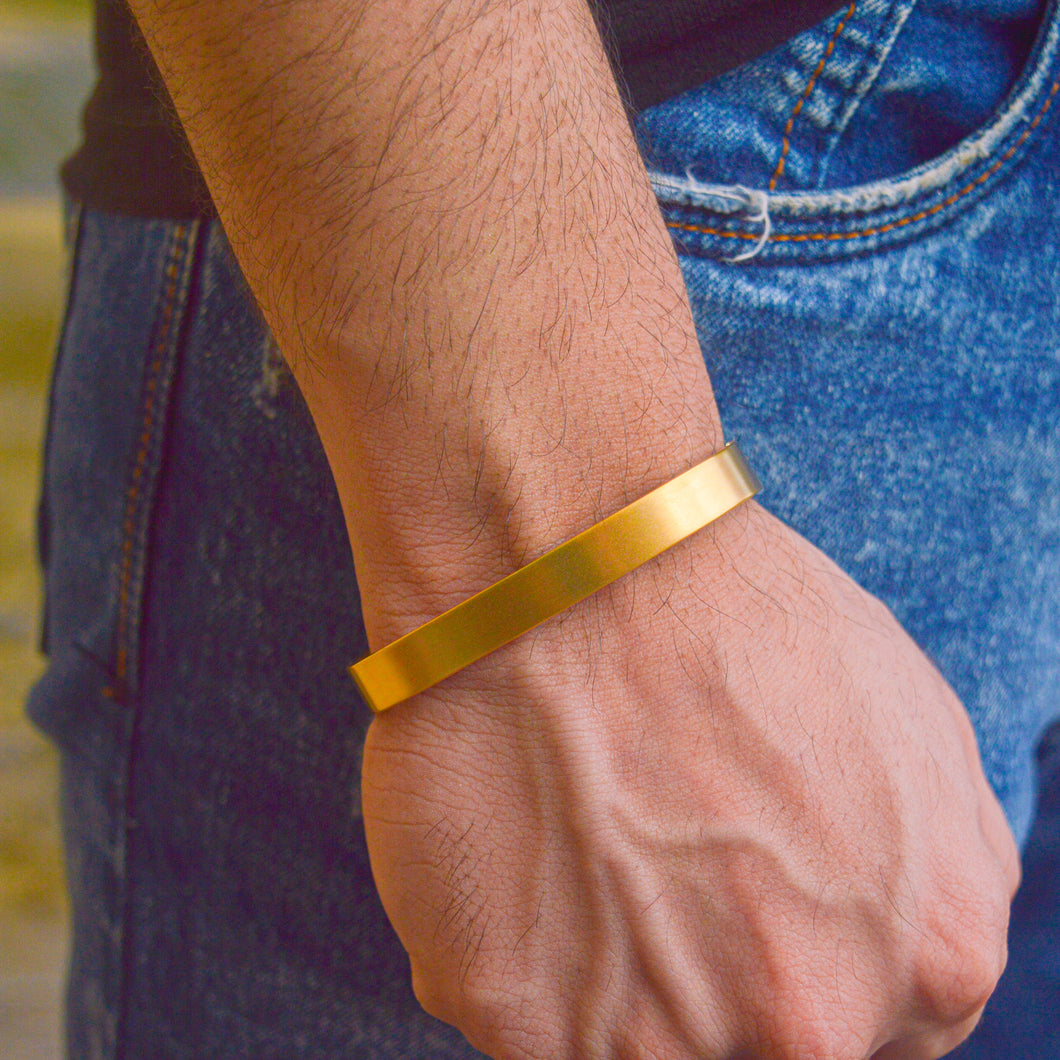 Men Gold Matte Rectangle Shape Kadha Bangle Bracelet