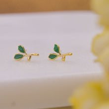 Load image into Gallery viewer, Baby Bird Leaves and Studs Colourful Earrings Ear Studs ( Set of 3 ) - Gold
