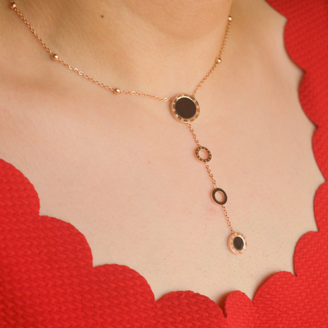 Black Roman Pearl Necklace - Rose Gold