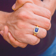 Load image into Gallery viewer, Men Blue Sapphire  Adjustable Ring Gold
