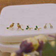 Load image into Gallery viewer, Baby Bird Leaves and Studs Colourful Earrings Ear Studs ( Set of 3 ) - Gold
